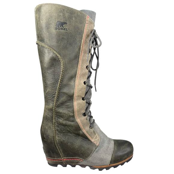 Sorel Women’s Cate The Great Olive Leather Wedge Riding Boot Size US 9.5 - Picture 1 of 12